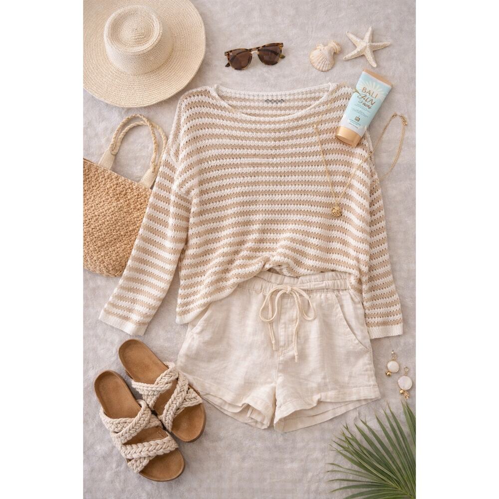 BALTIC BORN | Valissa Open Top Knit Sweater Cream Beige Striped NWT Resort XL - Picture 11 of 11